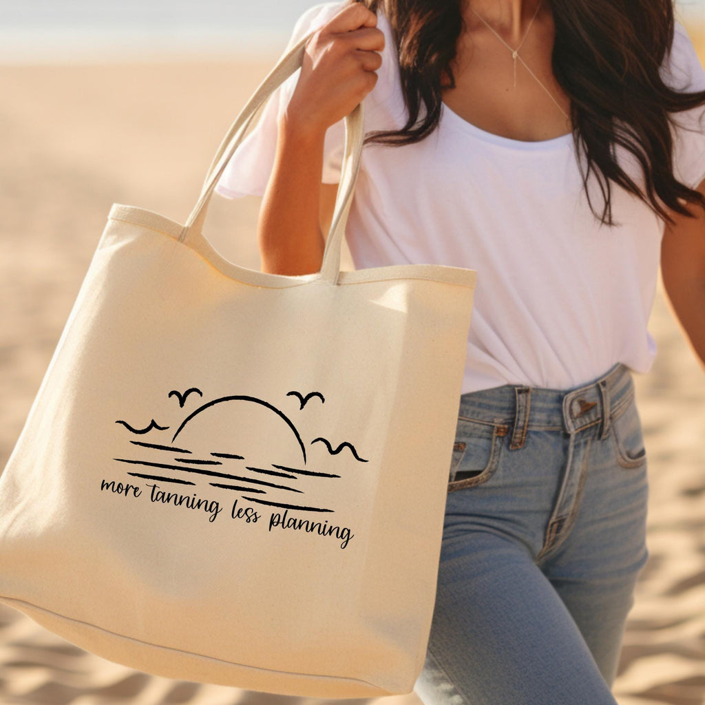 More Tanning Less Planning Personalized Oversized Linen Teacher Beach Bag