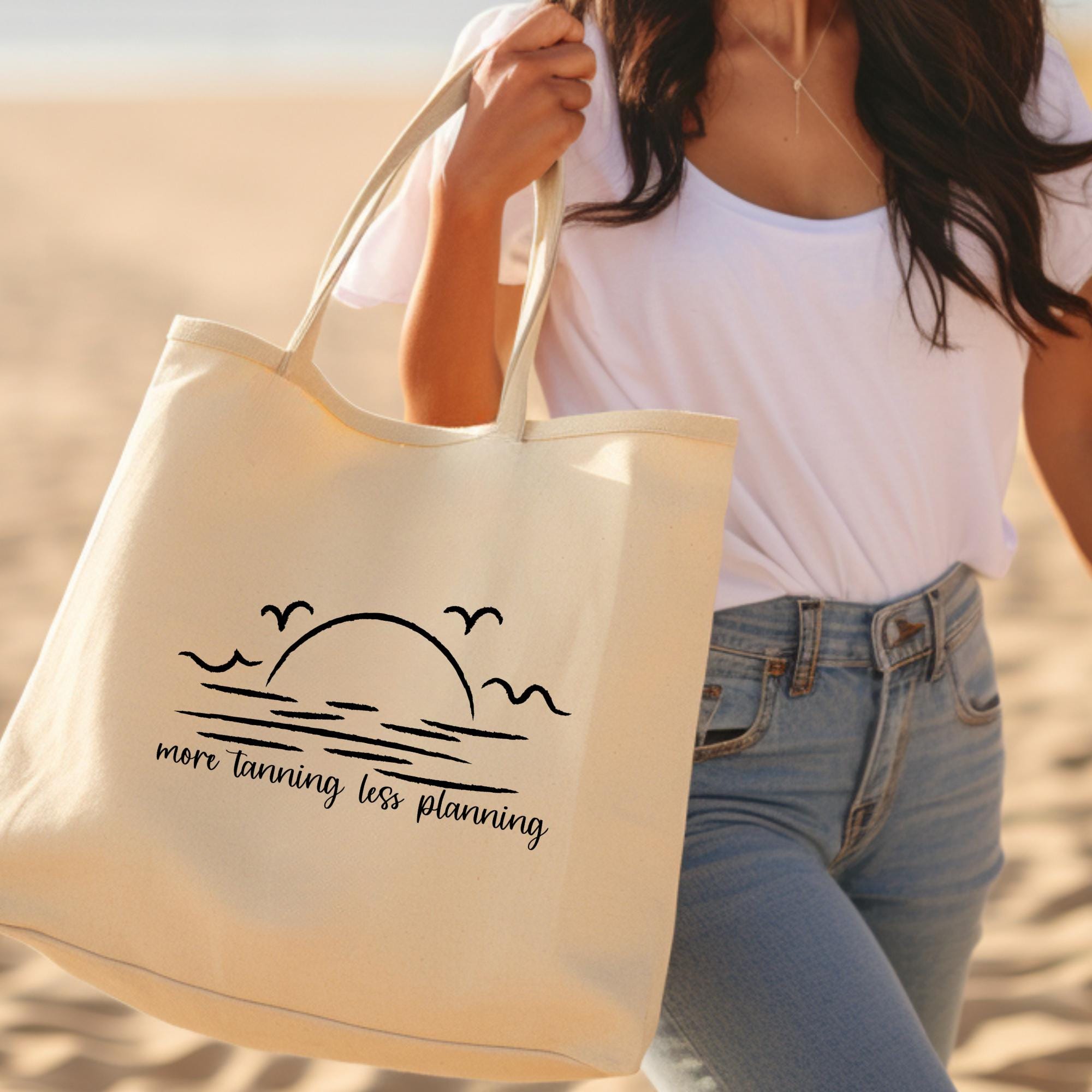 More Tanning Less Planning Personalized Oversized Linen Teacher Beach Bag