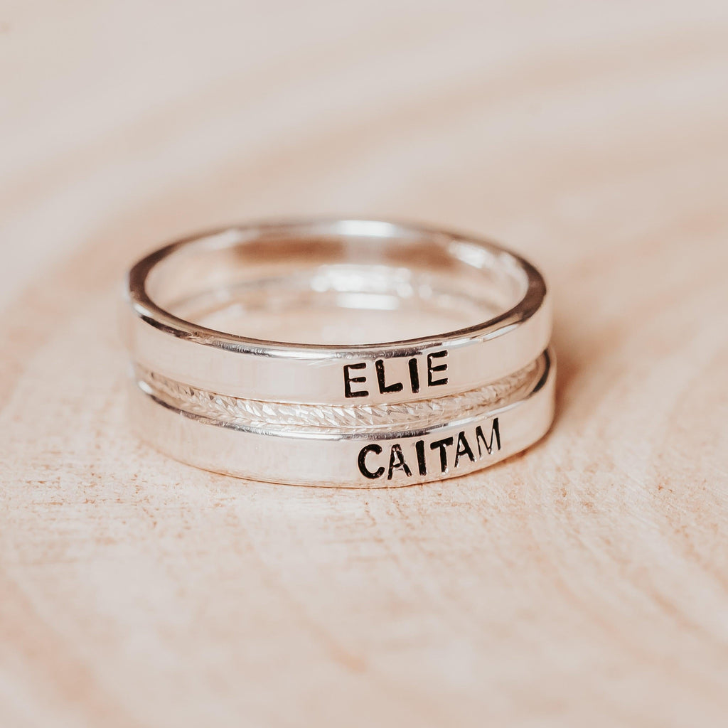 Custom Gold or Silver Stacking Name Rings