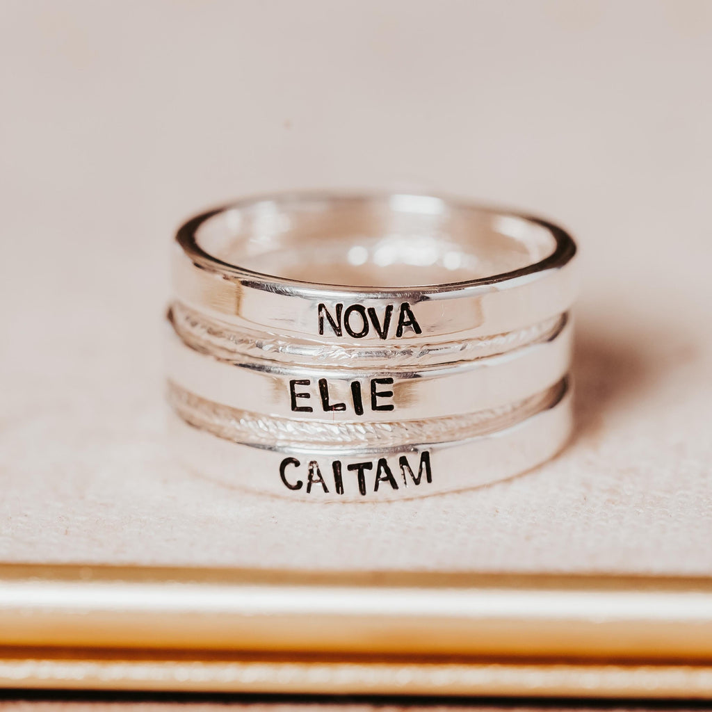 Custom Gold or Silver Stacking Name Rings