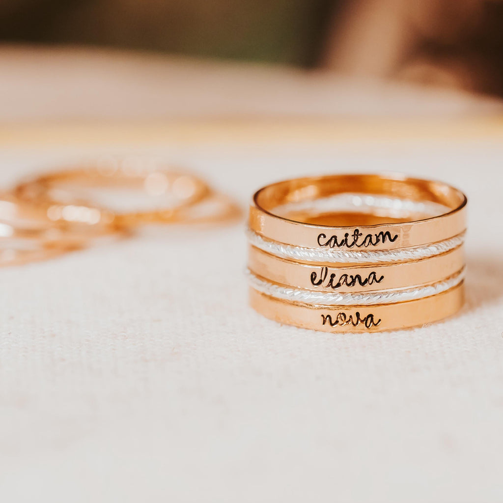 Custom Gold or Silver Stacking Name Rings