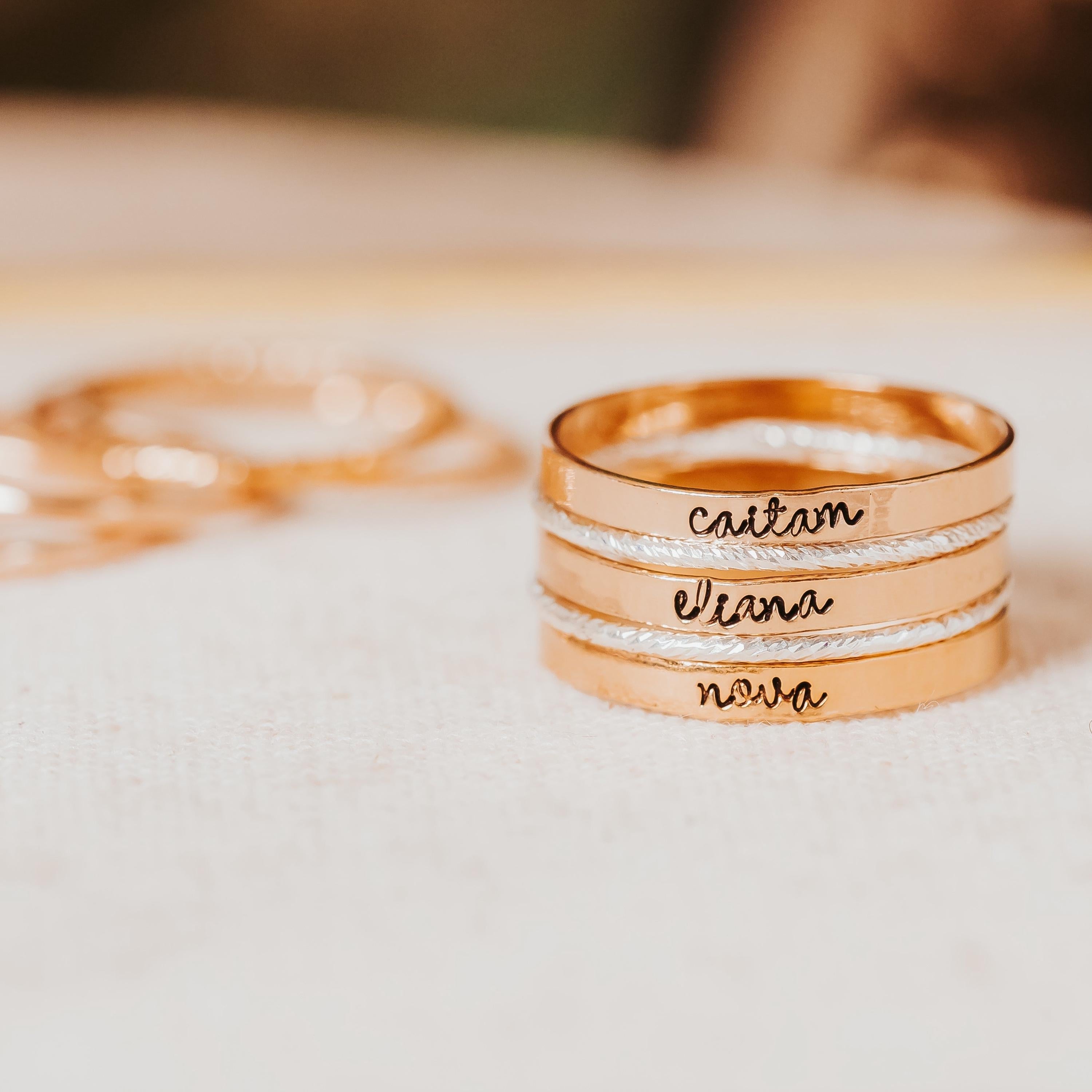 Custom Gold or Silver Stacking Name Rings