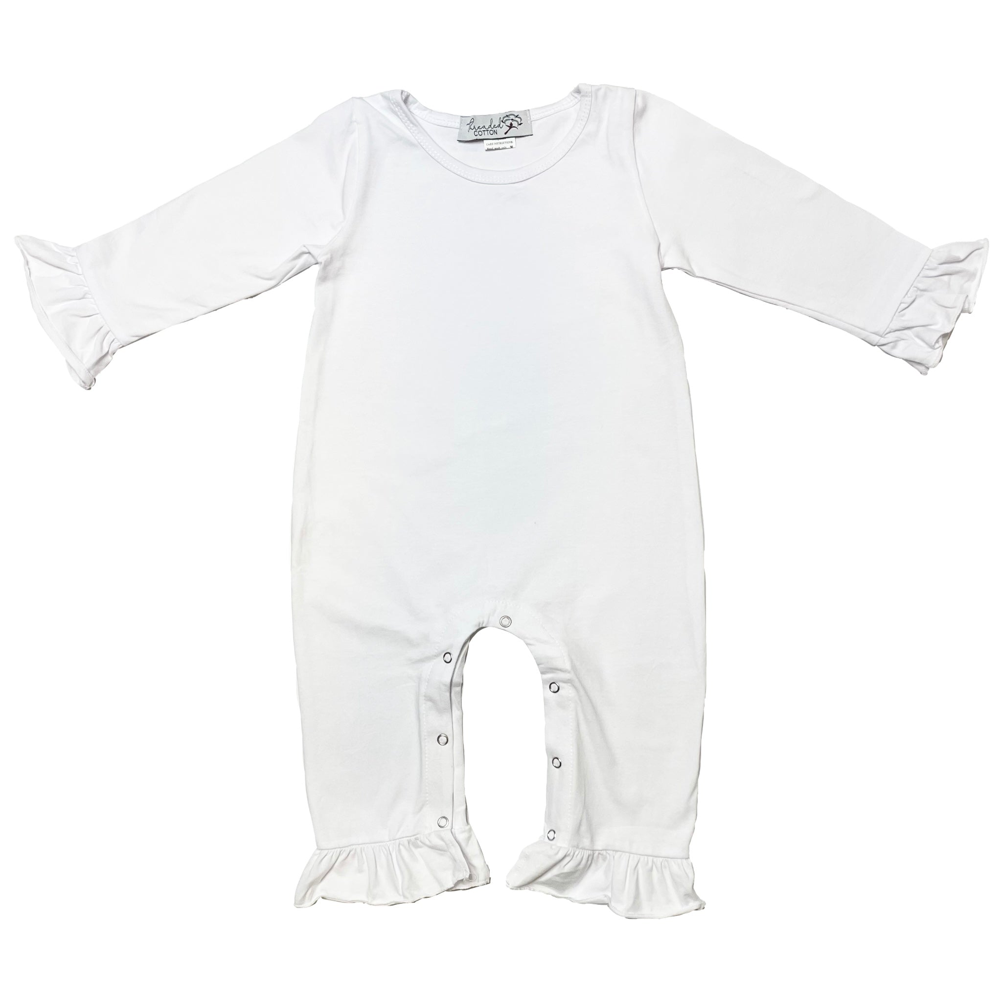 Threaded Cotton Girl Long Sleeve Ruffle Romper 100% Cotton