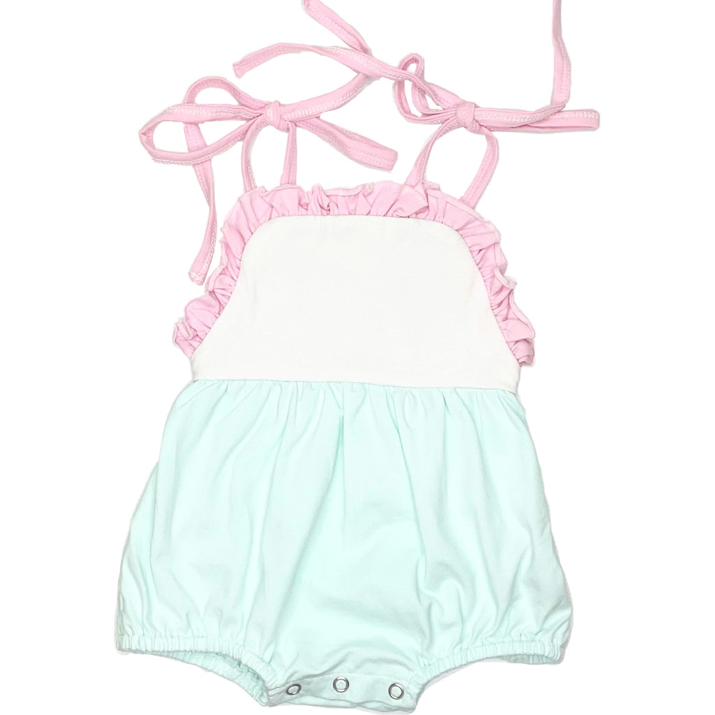 Threaded Cotton Ruffle Tie Sunsuit 95% Cotton