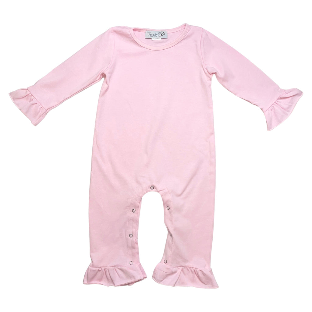 Threaded Cotton Girl Long Sleeve Ruffle Romper 100% Cotton