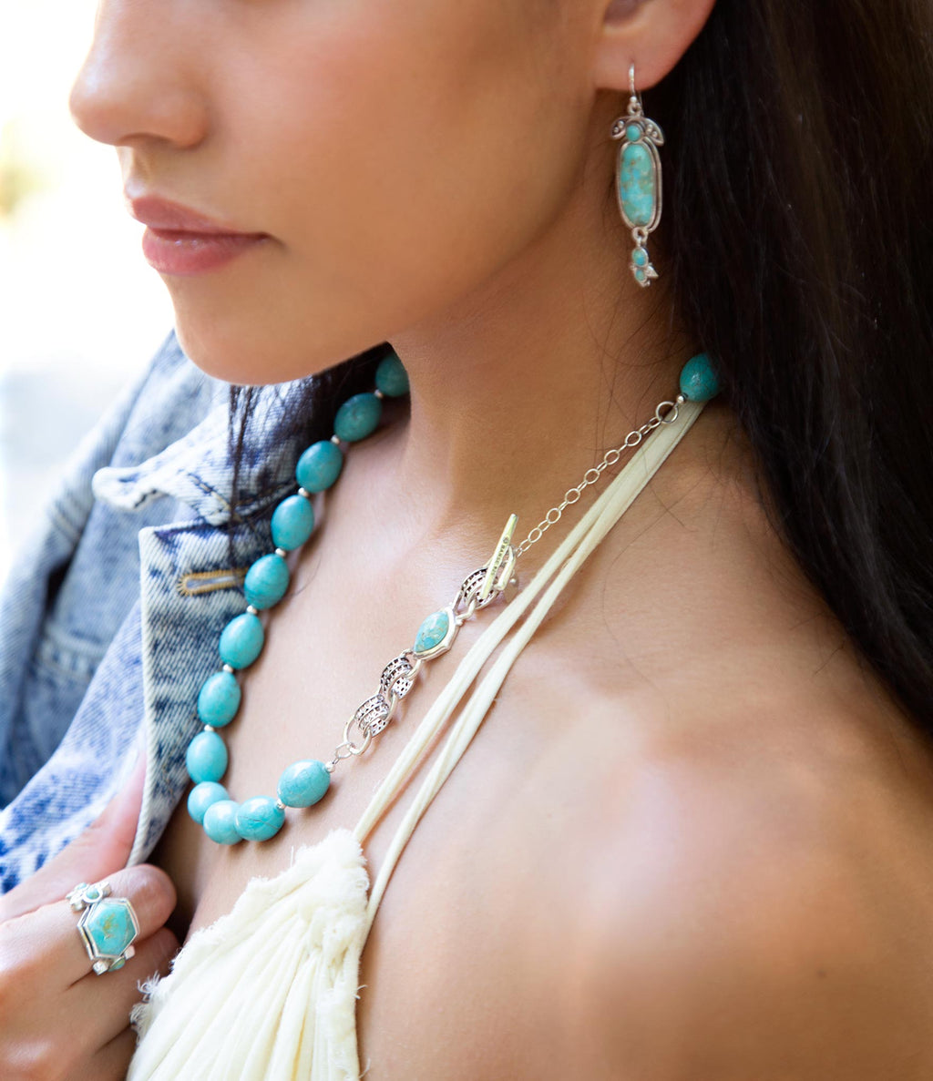 Linked Sterling Blue Turquoise Nugget Necklace