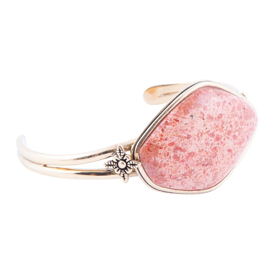 Lucent Orange Sponge Coral Cuff  Golden Bracelet