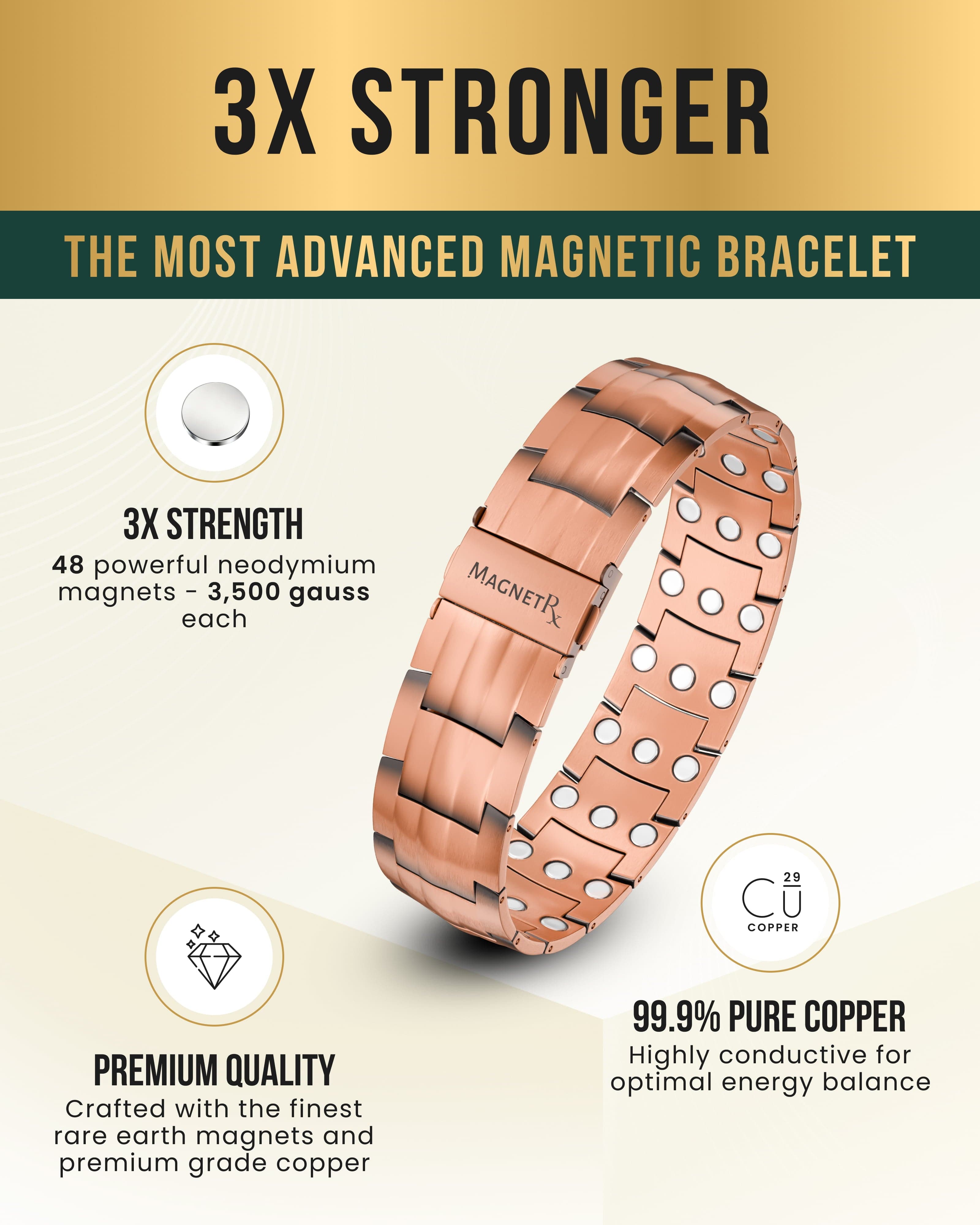 3x Stärke Kupfer-Magnetarmband für Herren (Legacy)