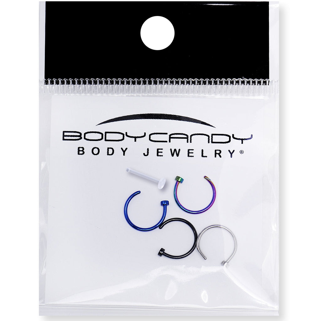 20G 5/16 Pack Set of 4 Assorted Stainless Steel Nose Hoop Rings