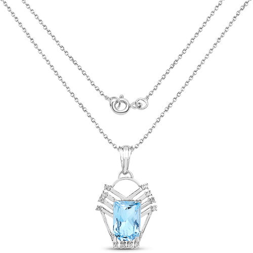 5.76 Carat Genuine Swiss Blue Topaz & White Topaz .925 Sterling Silver Pendant