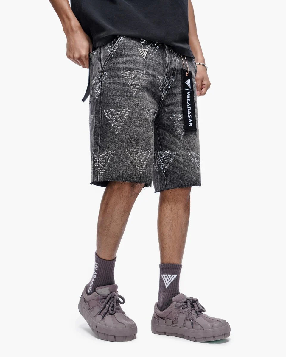 Valabasas Palace Strass-Shorts – Grau verwaschen