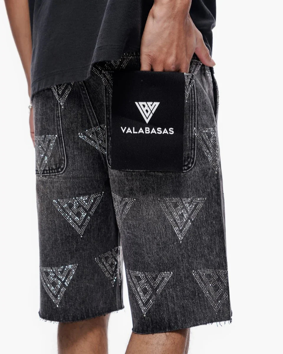Valabasas Palace Strass-Shorts – Grau verwaschen