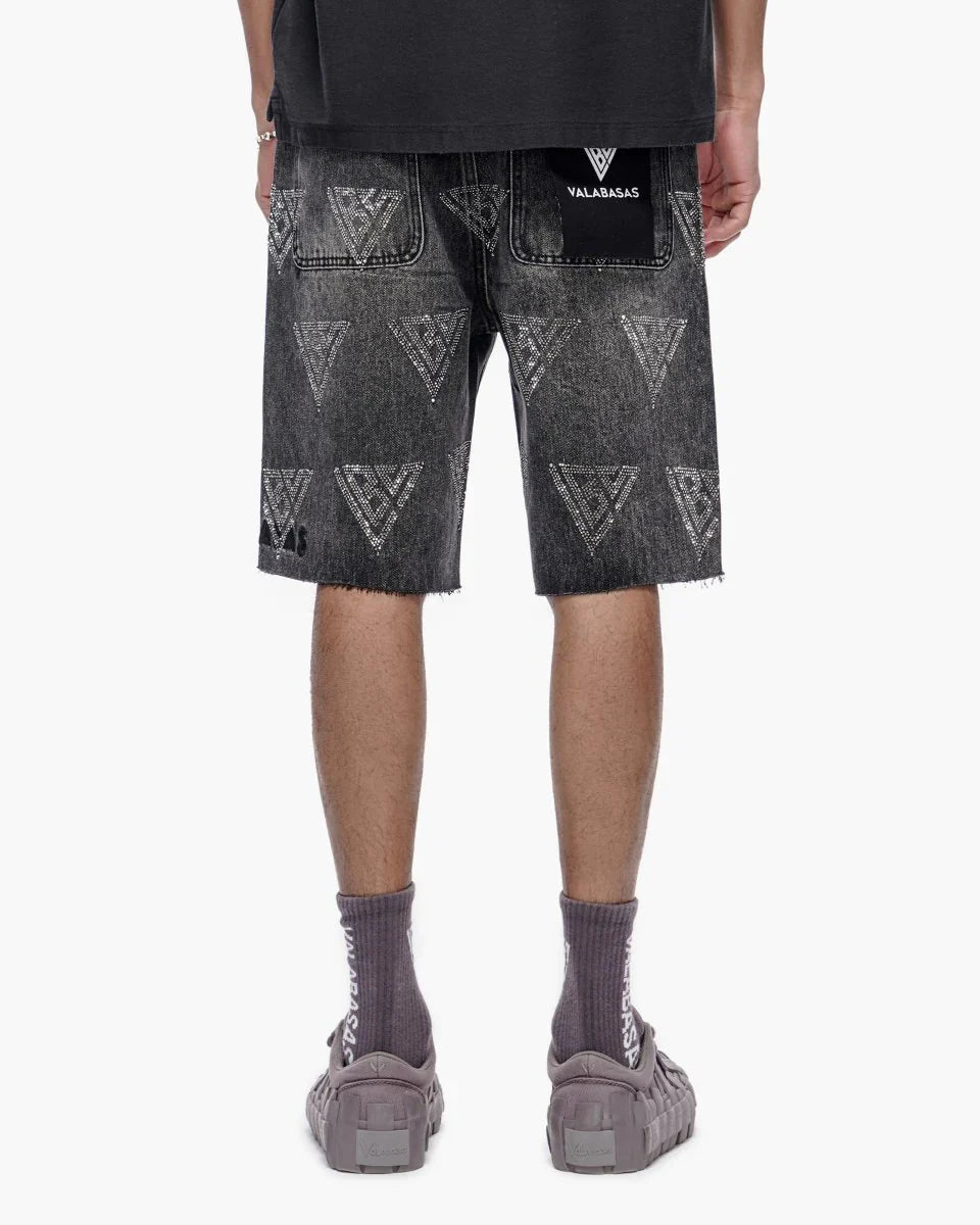 Valabasas Palace Strass-Shorts – Grau verwaschen