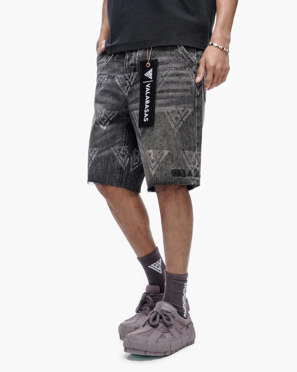 Valabasas Palace Strass-Shorts – Grau verwaschen