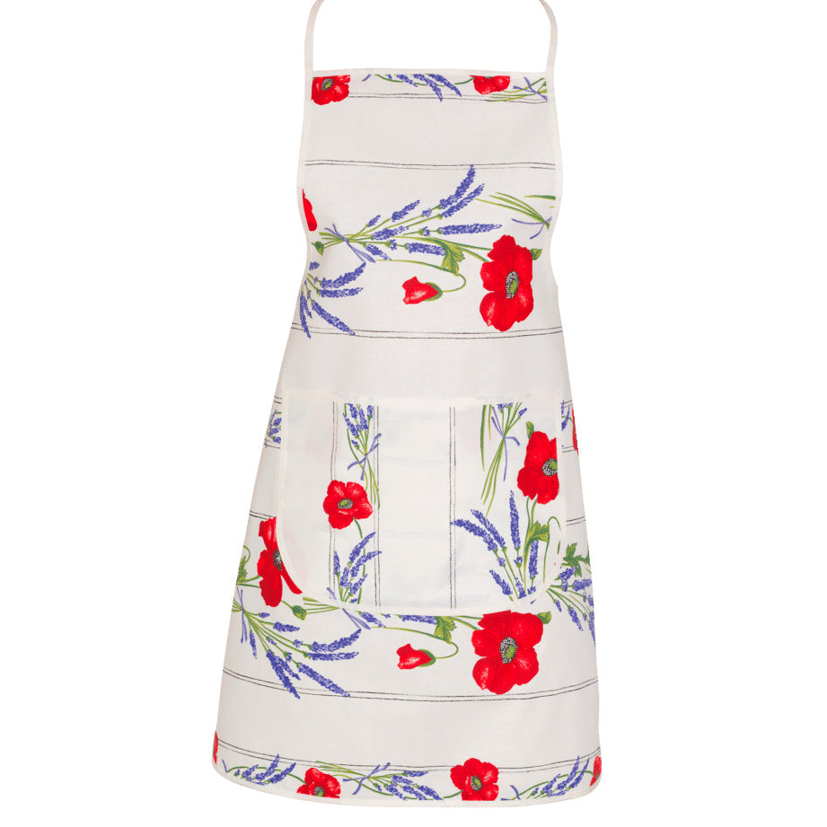 French kitchen apron - Cotton - Poppies ivory - Tissus Toselli