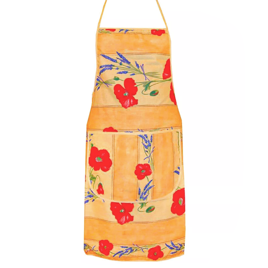 Poppies Yellow Cotton Kitchen Apron by Tissus Toselli