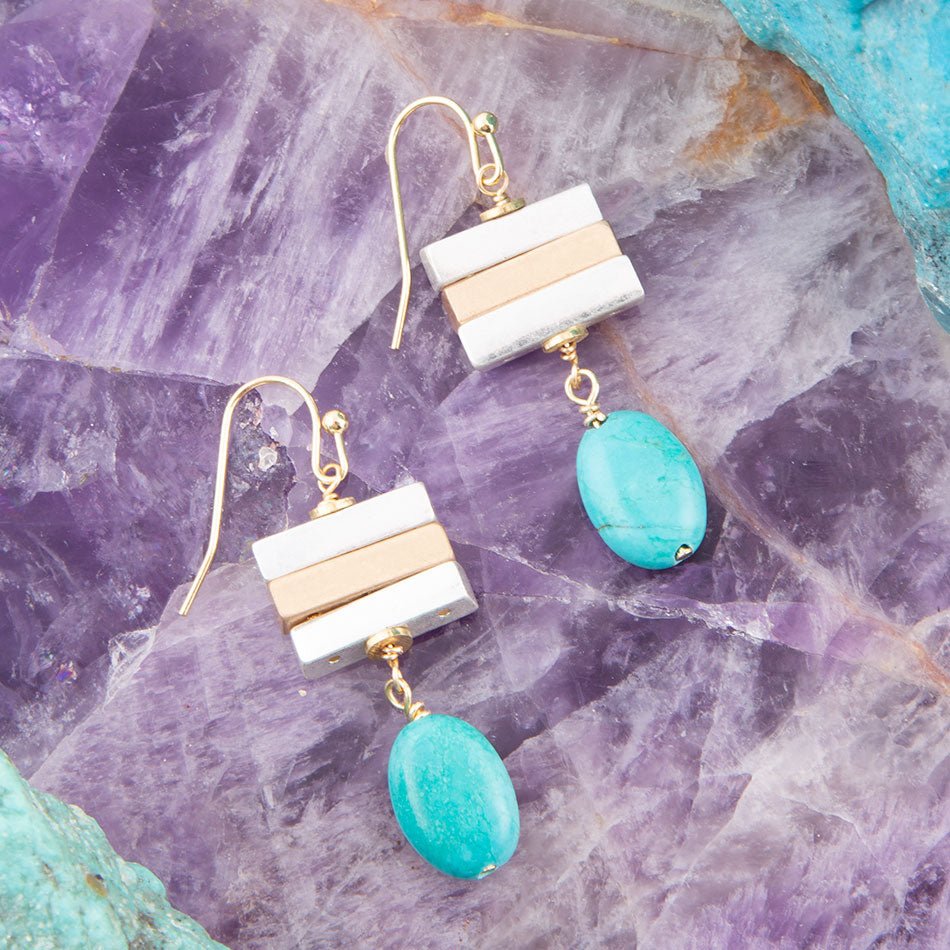Pueblo Blue Magnesite and Mixed Metal Drop Earrings