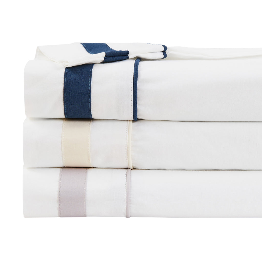 Klassisches Percale-Baumwoll-Bettlaken-Set mit Doppelborte