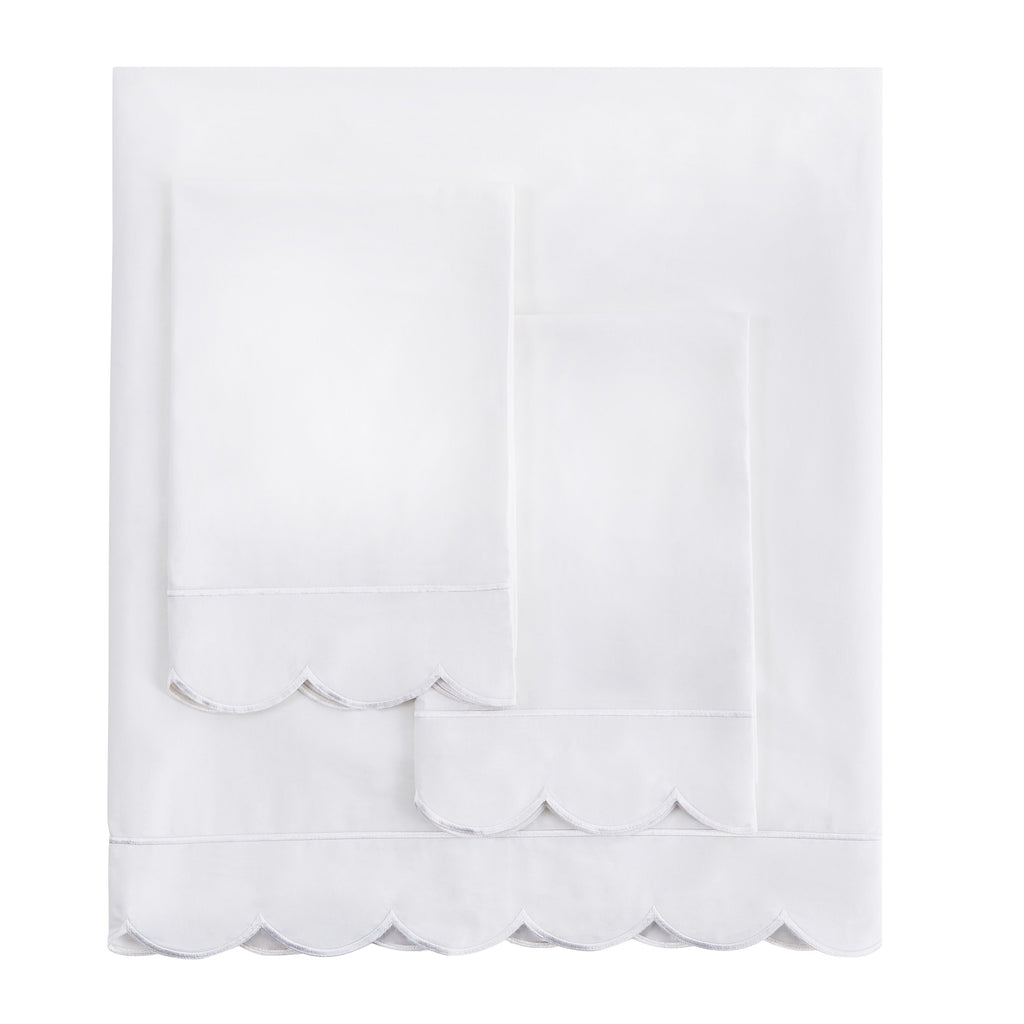 Scallop Frame Embroidered Cotton Percale Sheet Set