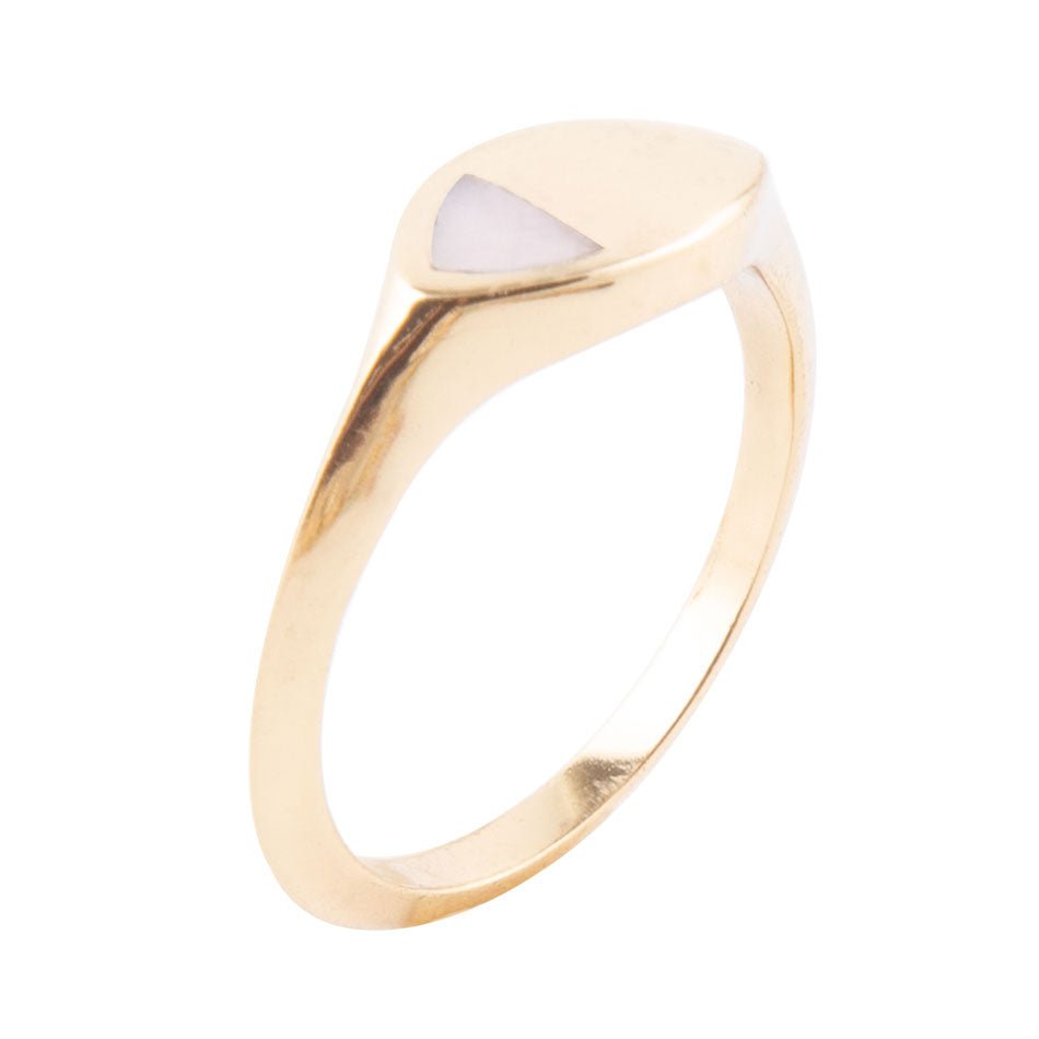 Signet Triangle Pink Opal and Bronze Ring
