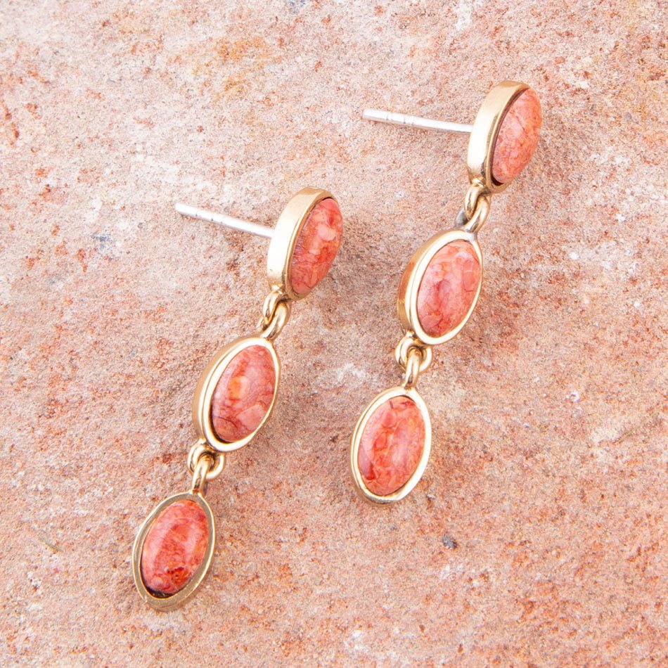 Three Times the Orange Sponge Coral Golden Drop Earrings