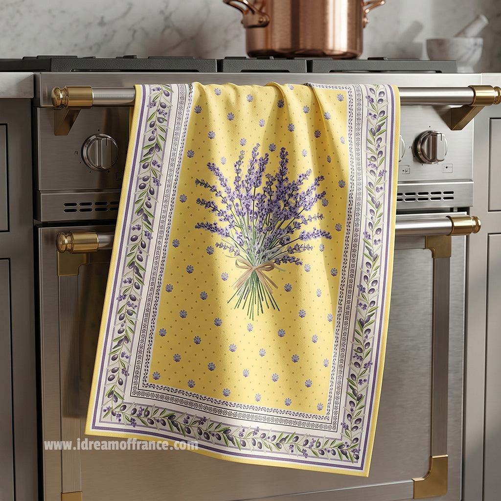 French kitchen towel - Printed cotton - Lauris yellow | Tissus Toselli