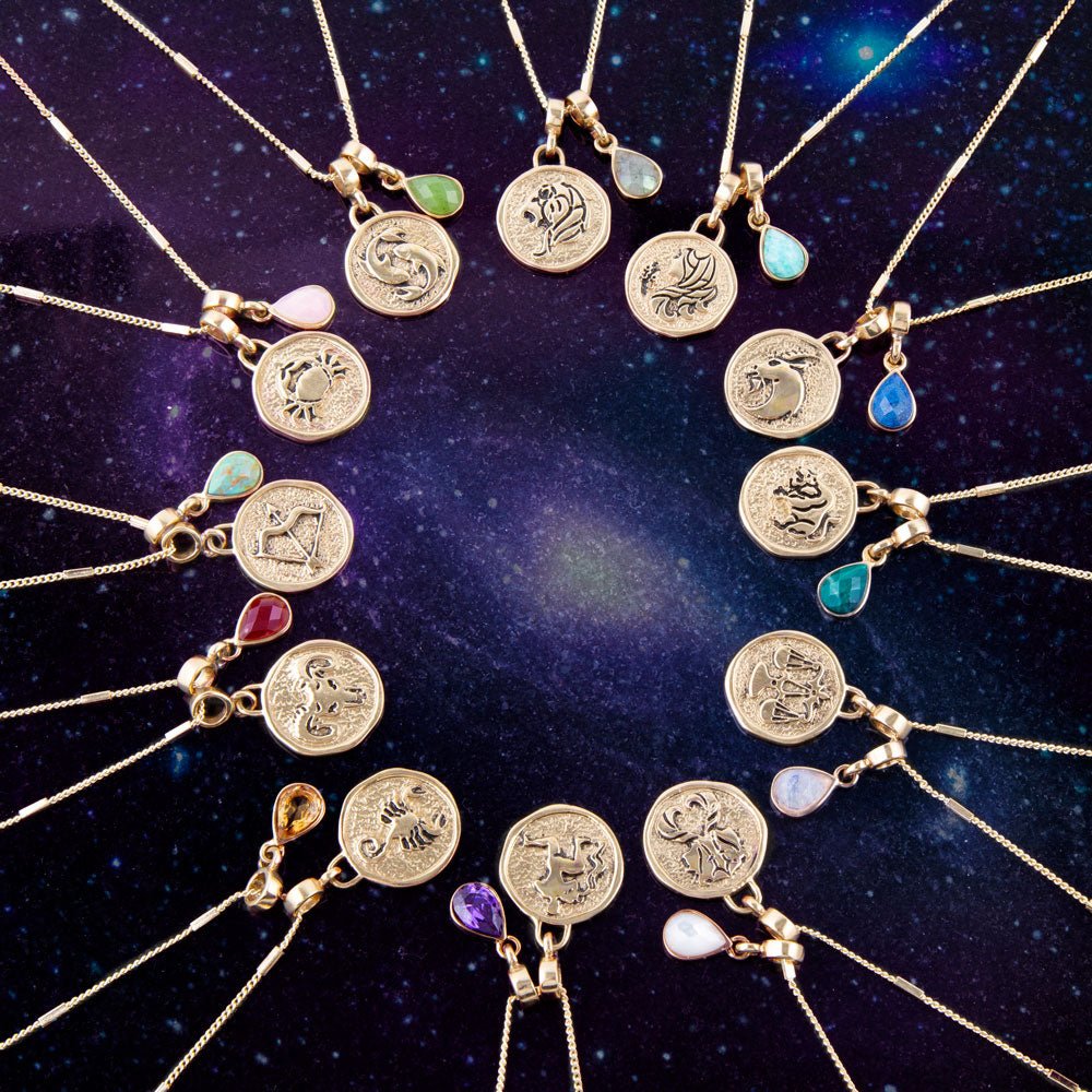 Virgo - Zodiac Blue Amazonite Golden Charm Necklace