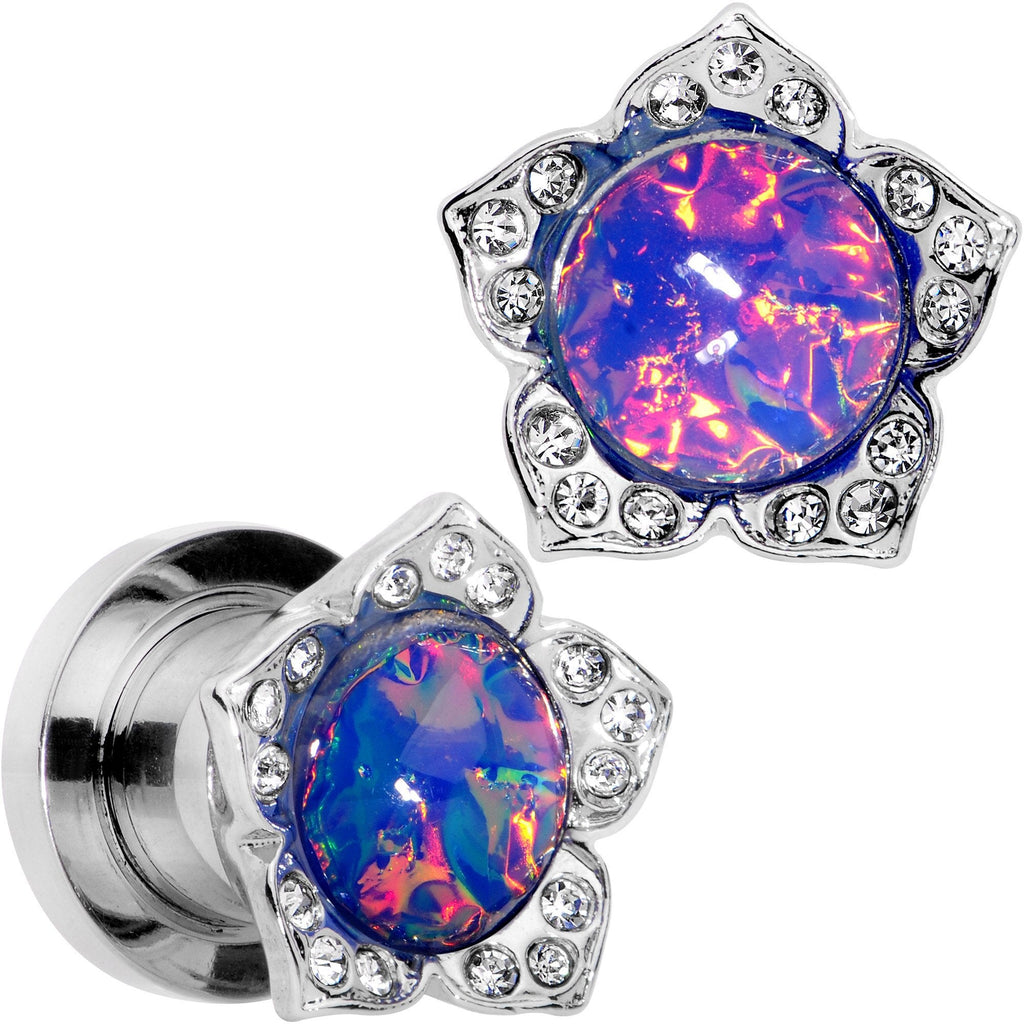 Purple Faux Opal Wild Flower Screw Fit Tunnel Plug Set 0G to 1"