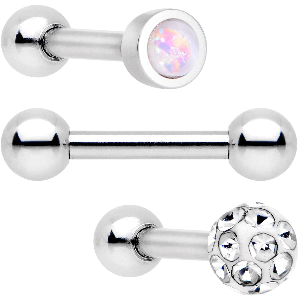 16G 1/4 Clear Gem Inlay Cartilage Tragus Earring 3 Pack Set