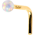 1/4 14k Yellow Gold White 2mm Synthetic Opal Ball L Shaped Nose Ring